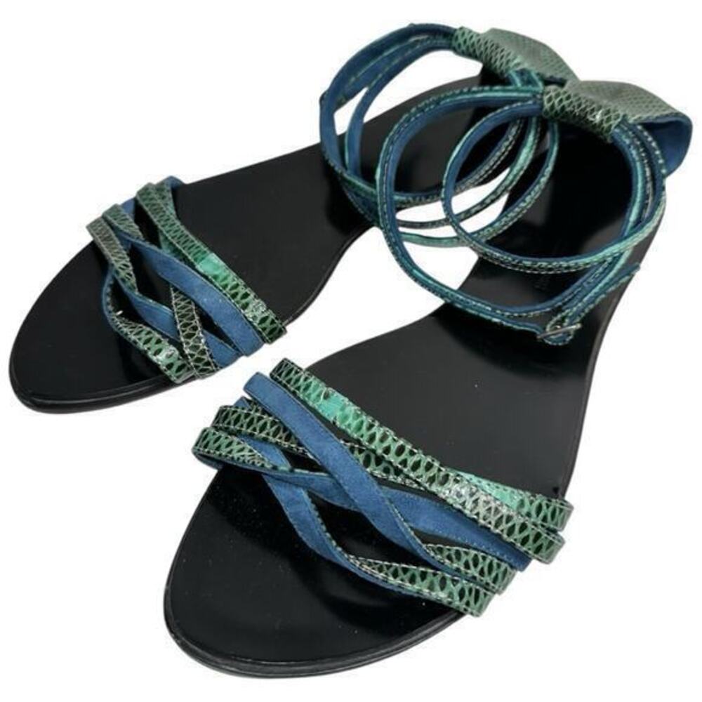 Kathryn Amberleigh Women’s Size 9.5 Blue Green Snakeskin Strappy Sandals
